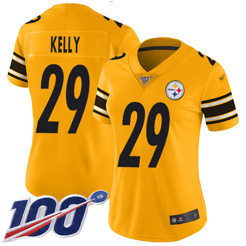 Women Pittsburgh Steelers Football #29 Limited Gold Kam Kelly 100th Season Inverted Legend Nike NFL Jersey->women nfl jersey->Women Jersey